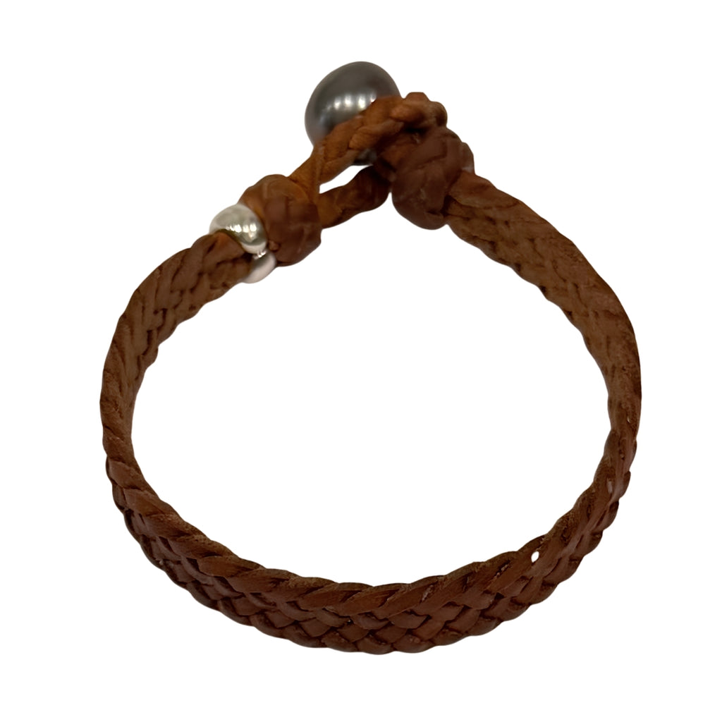Wendy Mignot Dallas Tahitian Pearl and Leather Bracelet with Silver Rondelle