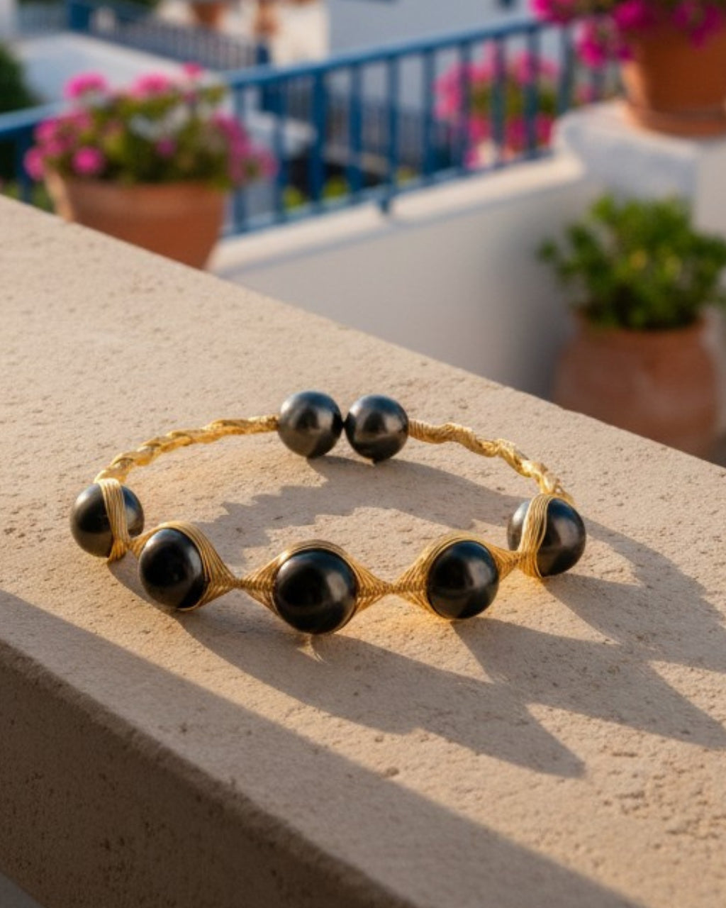 Tahitian Pearl Brass Wrap Pierre Bracelet