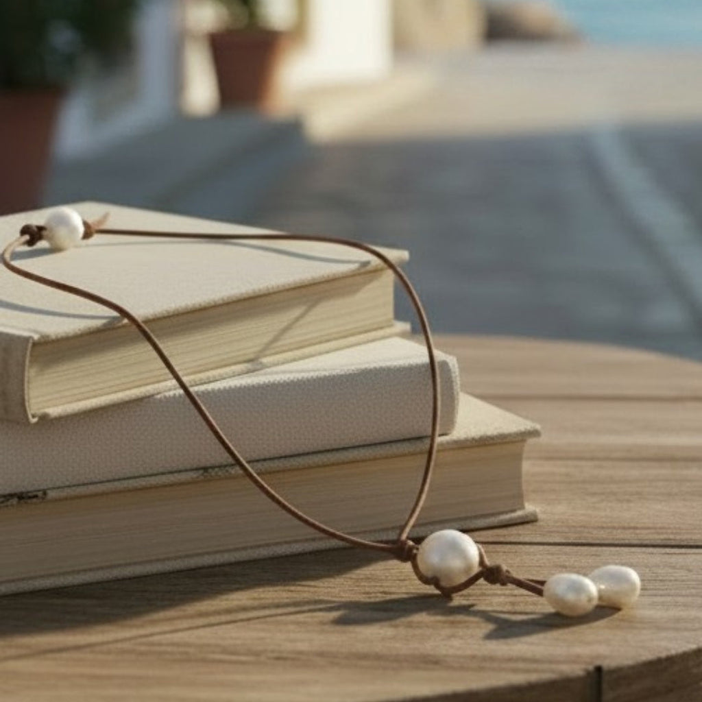 Wendy Mignot Dawny Drop Freshwater Pearl and Leather Necklace White