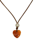 Wendy Mignot Orange Lions Paw Shell Heart and Freshwater Pearl and Leather Saba Love Necklace