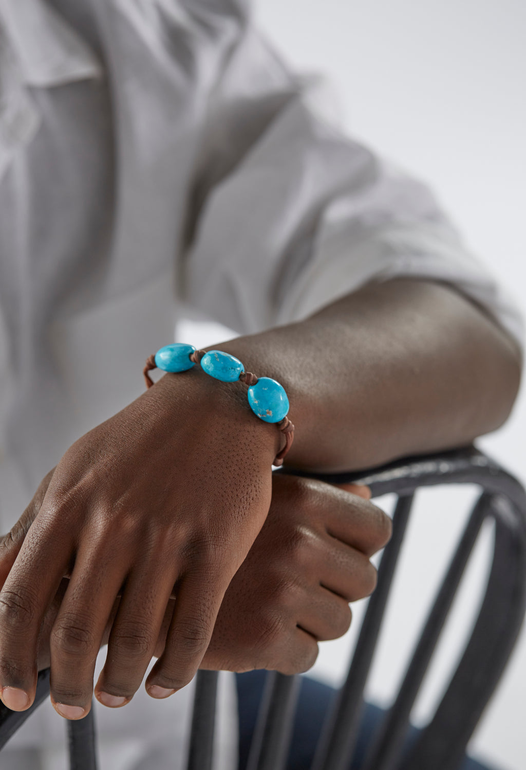 Wendy Mignot Turquoise Three Gem and Leather Bracelet with Tahitian Pearl Clasp