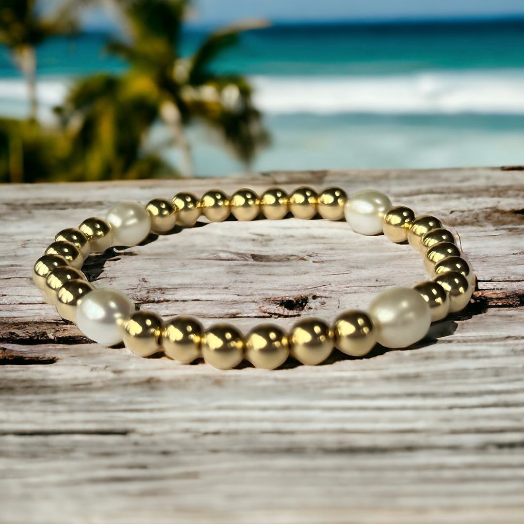 Cartagena 14k Gold-Filled Bead Bracelet with Four Freshwater Pearls