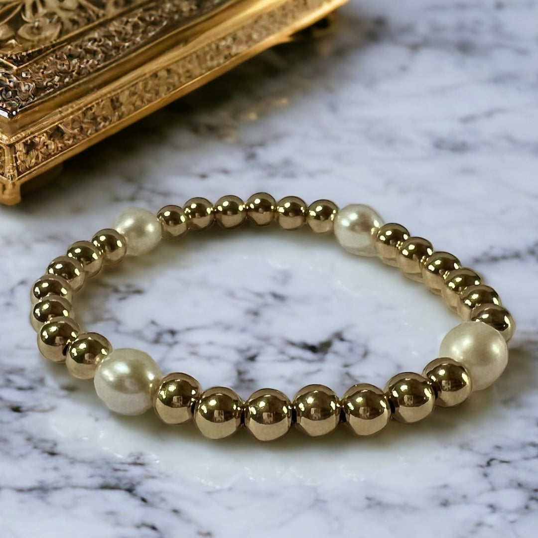 Cartagena 14k Gold-Filled Bead Bracelet with Four Freshwater Pearls