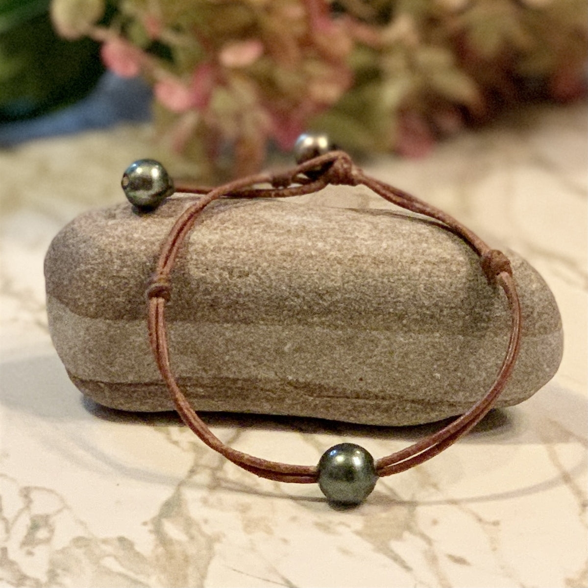 Wendy Mignot Santorini Tahitian Pearl and Leather Anklet