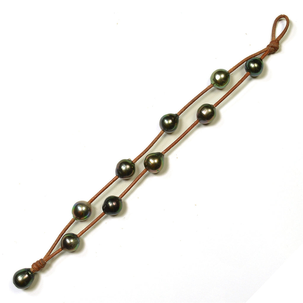 Wendy Mignot Music Two Strand Tahitian Pearl and Leather Bracelet