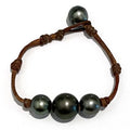 Fine Pearls and Leather Jewelry by Designer Wendy Mignot Bora Bora Three Pearl Tahitian Bracelet