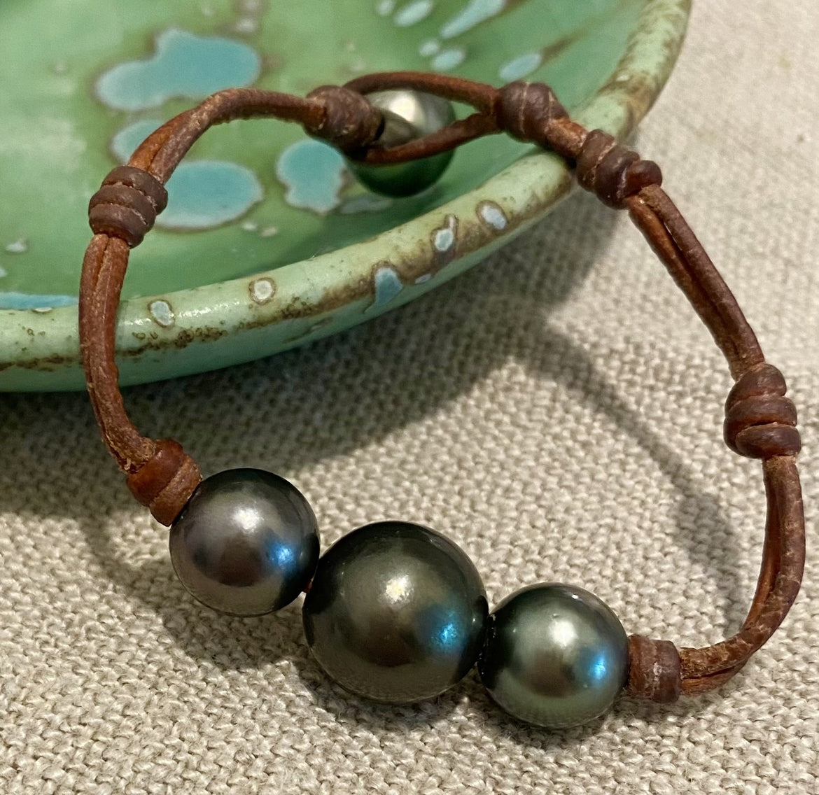 Wendy Mignot Bora Bora Three Pearl Tahitian Pearl and Leather Bracelet No knots