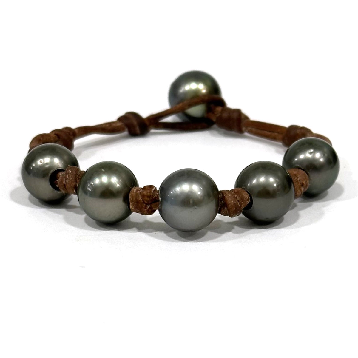 photo of Wendy Mignot Bora Bora Five Tahitian Pearl and Leather Breezy Bracelet with Knots