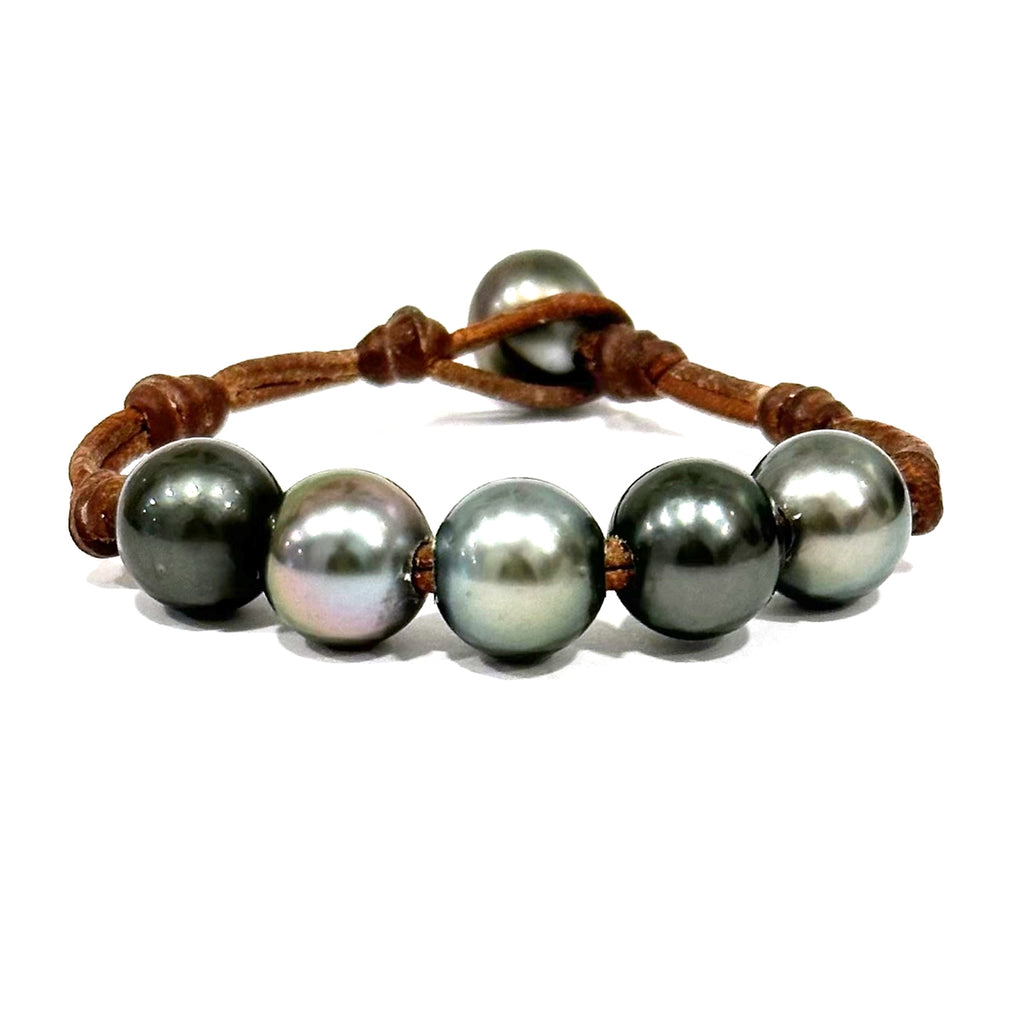 Fine Pearls and Leather Jewelry by Designer Wendy Mignot Bora Bora Three Pearl Tahitian Bracelet