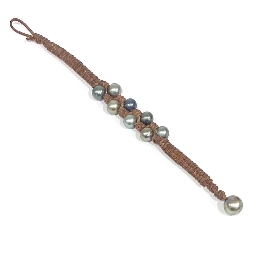 Wendy Mignot Jacque Fishtail Braided Tahitian Pearl and Leather Bracelet
