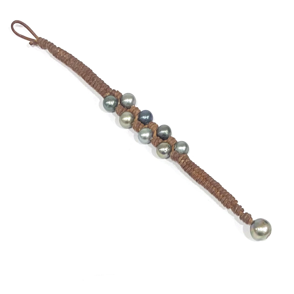 Wendy Mignot Jacque Fishtail Braided Tahitian Pearl and Leather Bracelet