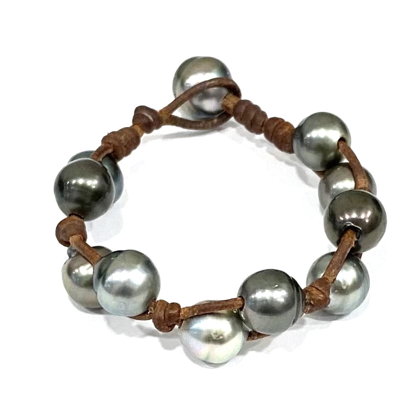Fine Pearls and Leather Jewelry by Designer Wendy Mignot Little Toboga Tahitian Bracelet