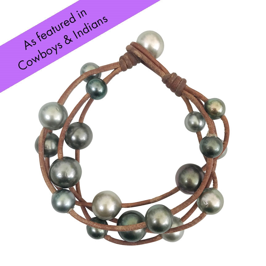 Fine Pearls and Leather Jewelry by Designer Wendy Mignot Music Four Strand Tahitian Mixed Bracelet