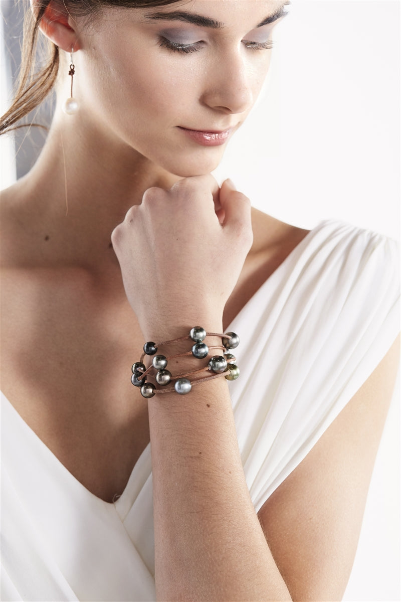 Wendy Mignot Music Four Strand Tahitian Pearl and Leather Bracelet