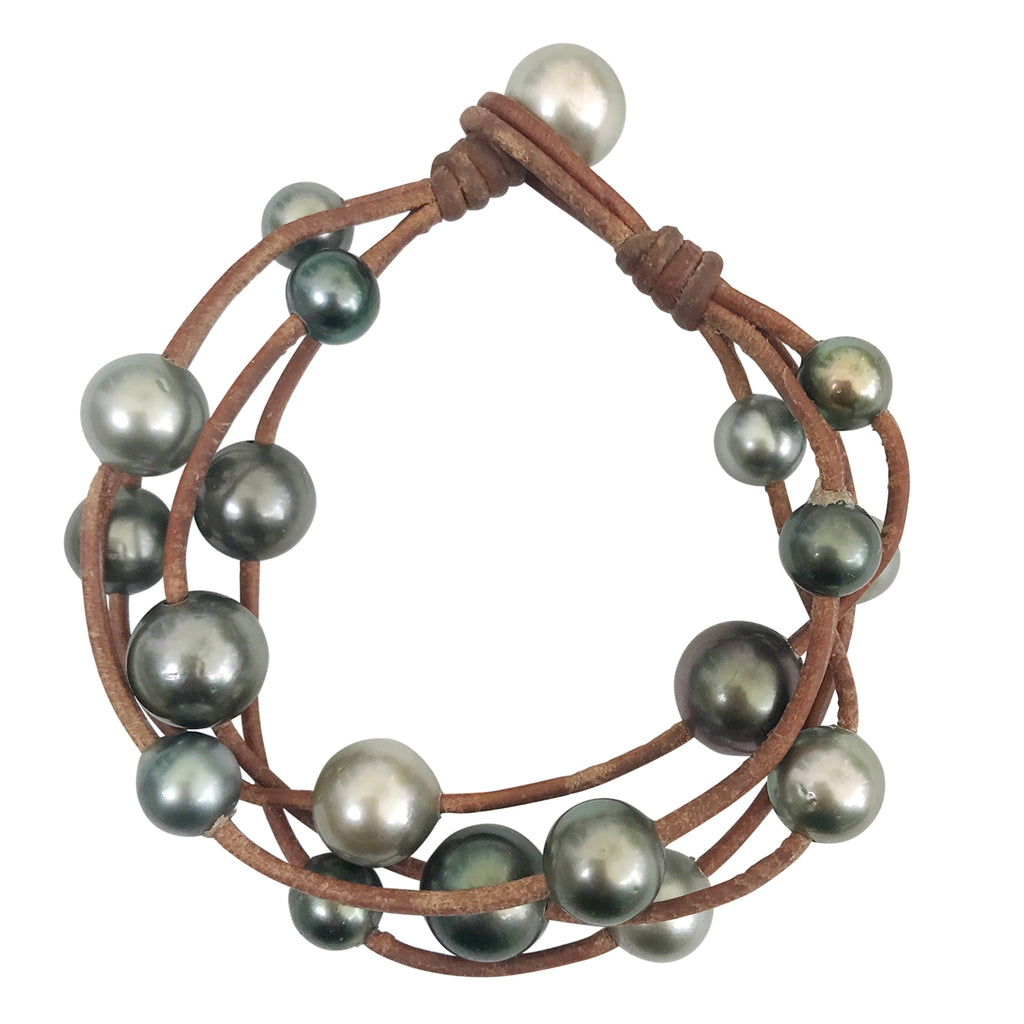Wendy Mignot Music Four Strand Tahitian Pearl and Leather Bracelet