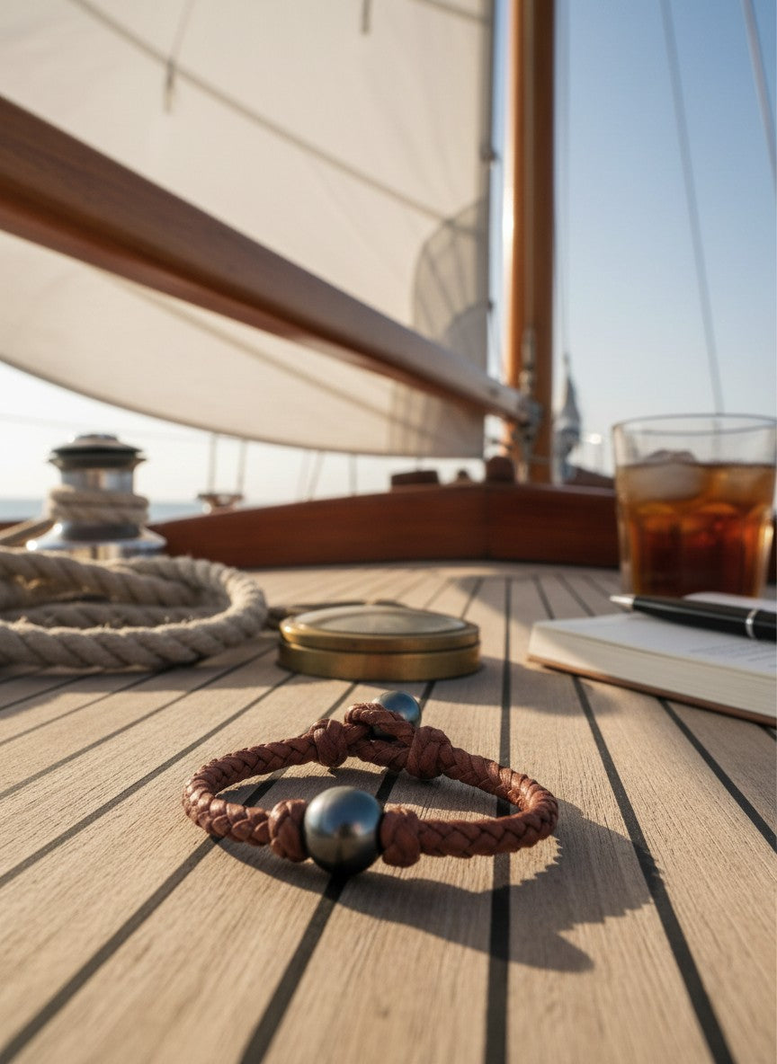 Single Braid Tahitian Pearl and Leather Bracelet