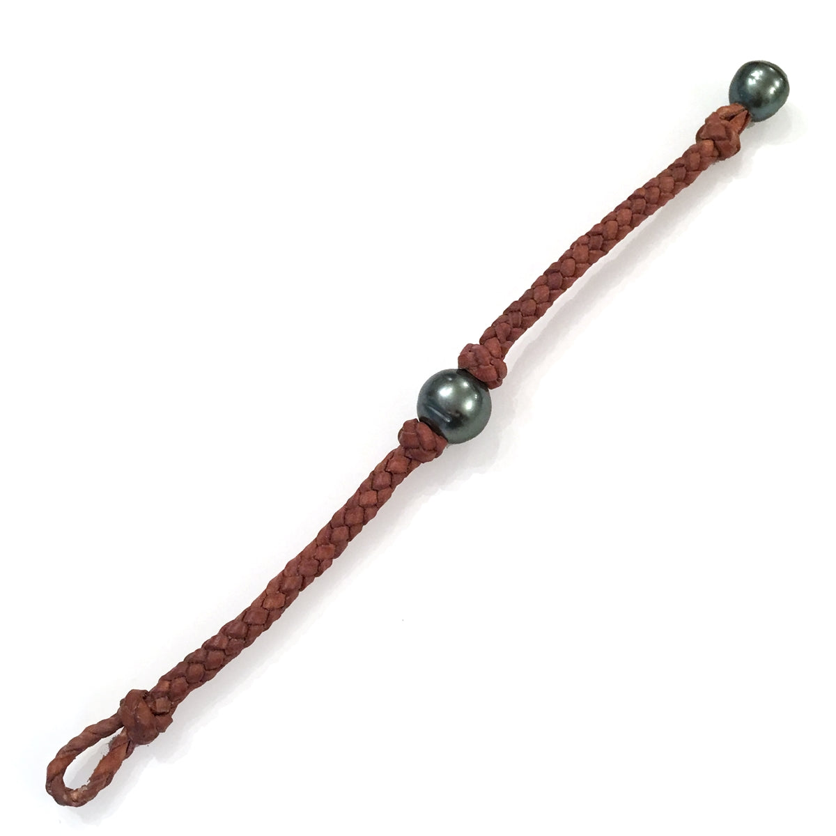 Single Braid Tahitian Pearl and Leather Bracelet