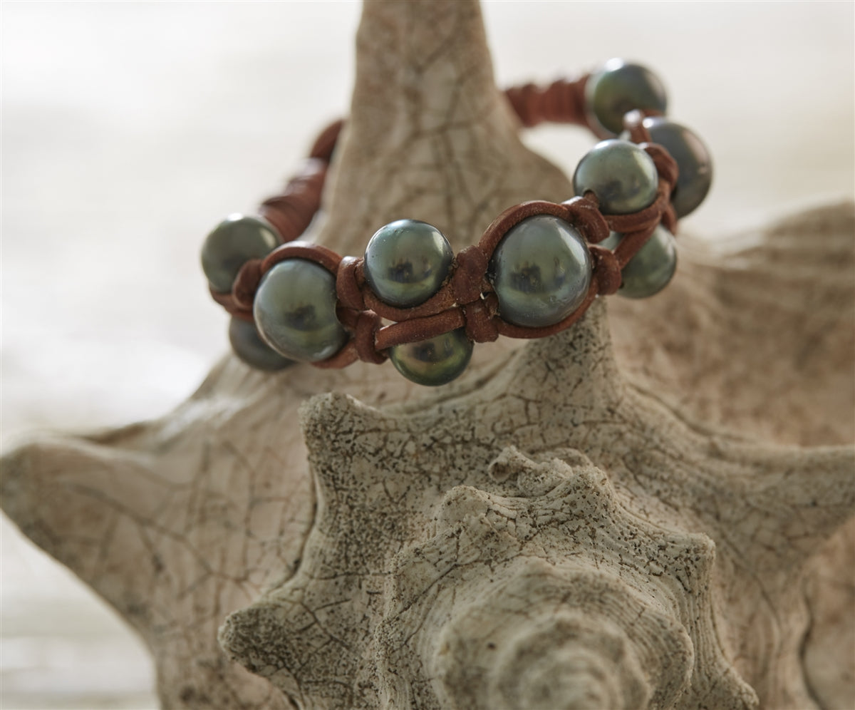 Wendy Mignot Tahitian Pearl and Leather Zoya Bracelet
