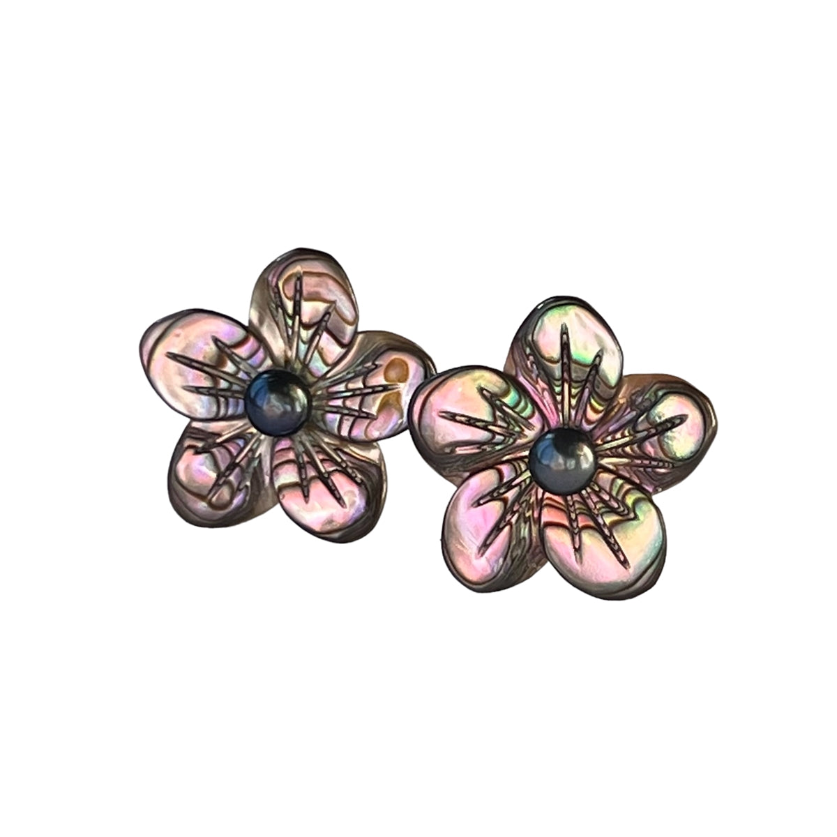 Hibiscus Pearl and Abalone Pearl Stud Earrings