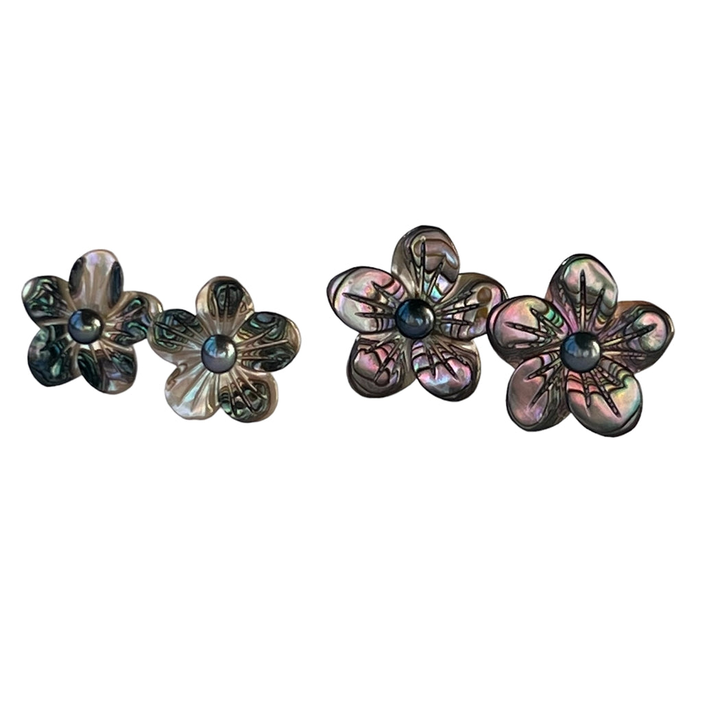 Hibiscus Pearl and Abalone Pearl Stud Earrings