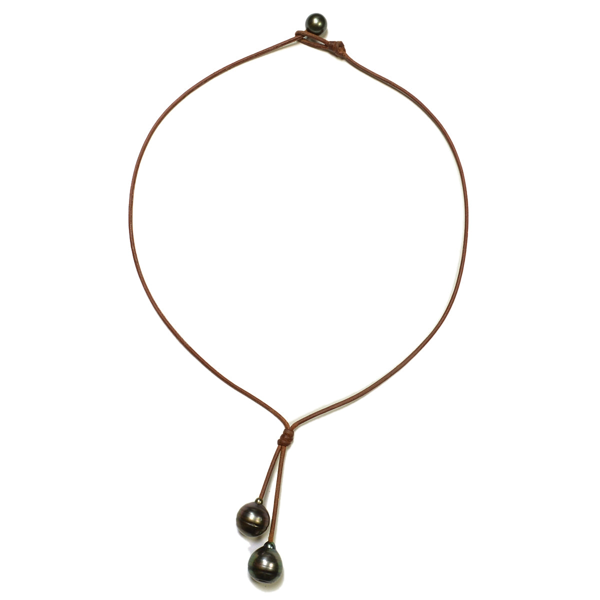 Wendy Mignot Rain Two Drop Tahitian Pearl and Leather Necklace