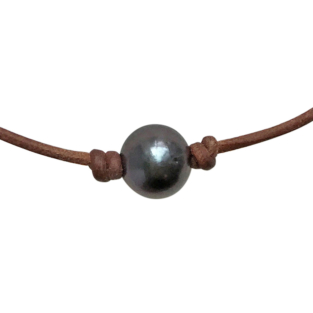 Wendy Mignot Baby Single Tahitian Pearl and Leather Necklace