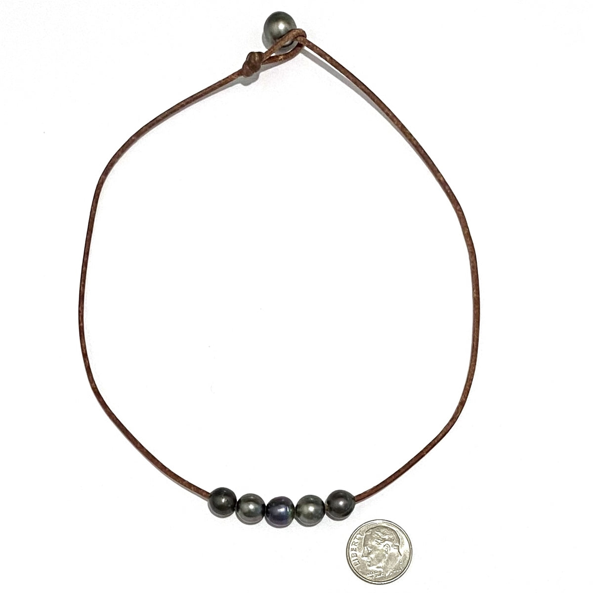 Wendy Mignot Breezy Five Pearl Tahitian Pearl and Leather Necklace