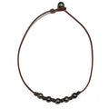 photo of Wendy Mignot Breezy Five Pearl Tahitian Pearl and Leather Necklace with knots