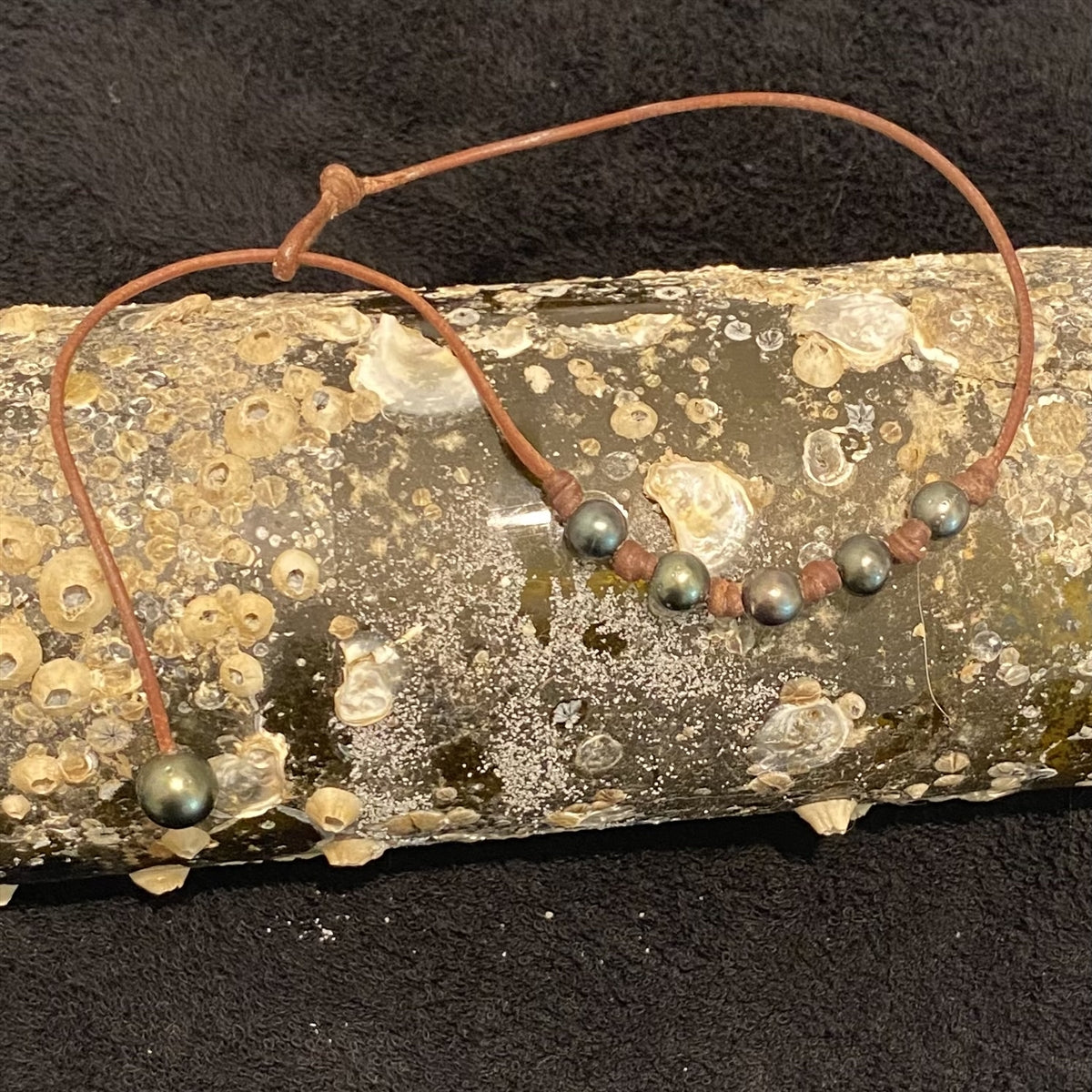 Wendy Mignot Breezy Five Pearl Tahitian Pearl and Leather Necklace with knots