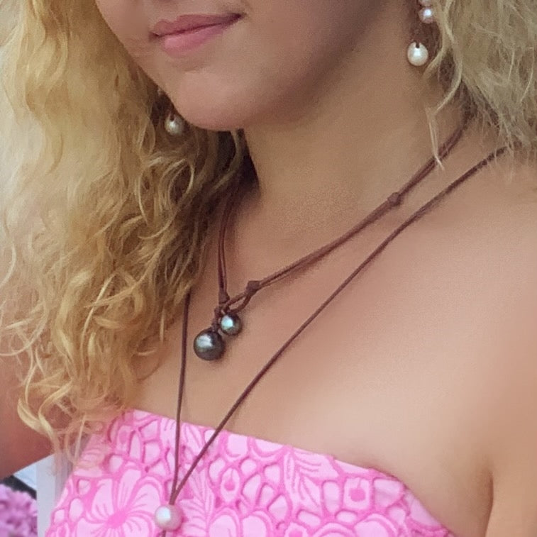 Wendy Mignot Carter Noir Tahitian Pearl and Leather Necklace