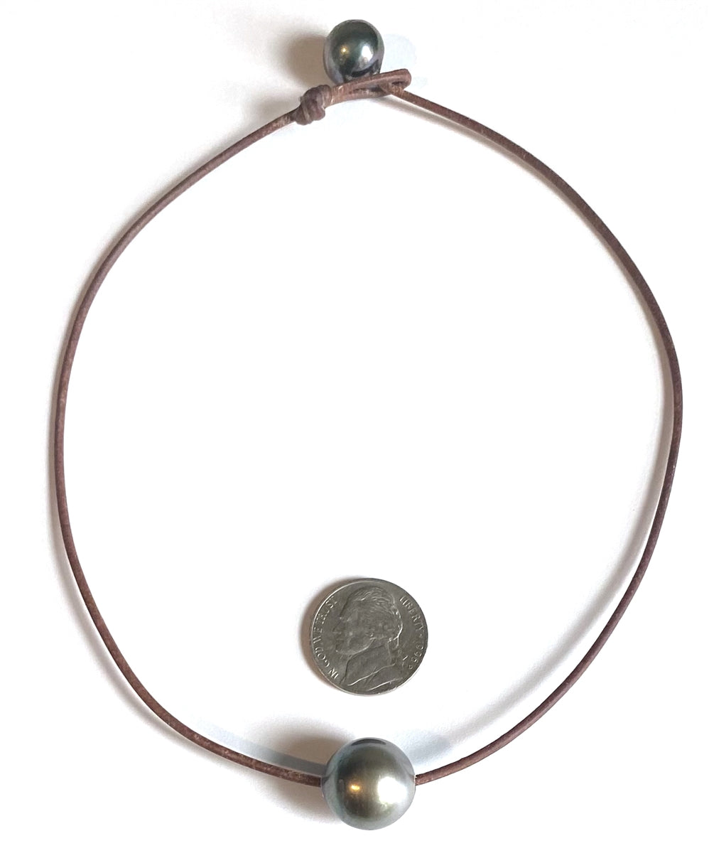 Large Single Tahitian Pearl and Leather Deanna Necklace