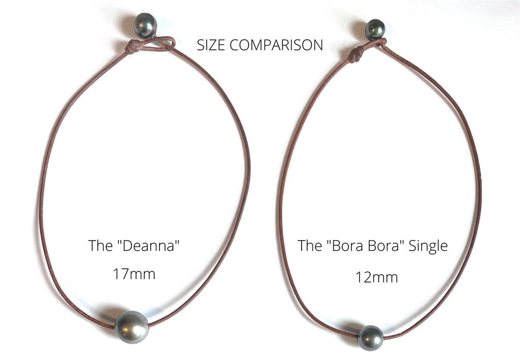 Large Single Tahitian Pearl and Leather Deanna Necklace