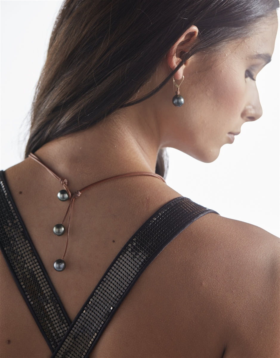 Wendy Mignot Signature Tahitian Pearl and Leather Necklace