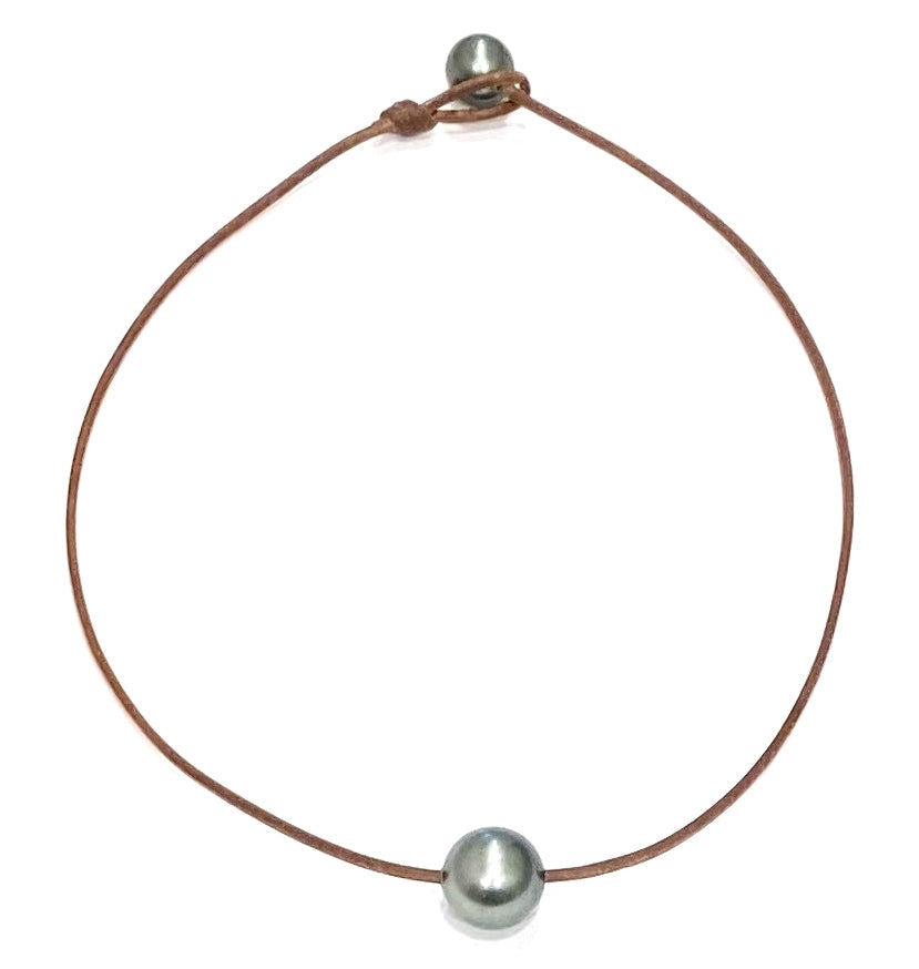 Fine Pearls and Leather Jewelry by Designer Wendy Mignot Bora Bora Single Tahitian Necklace