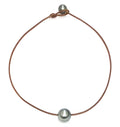 Fine Pearls and Leather Jewelry by Designer Wendy Mignot Bora Bora Single Tahitian Necklace
