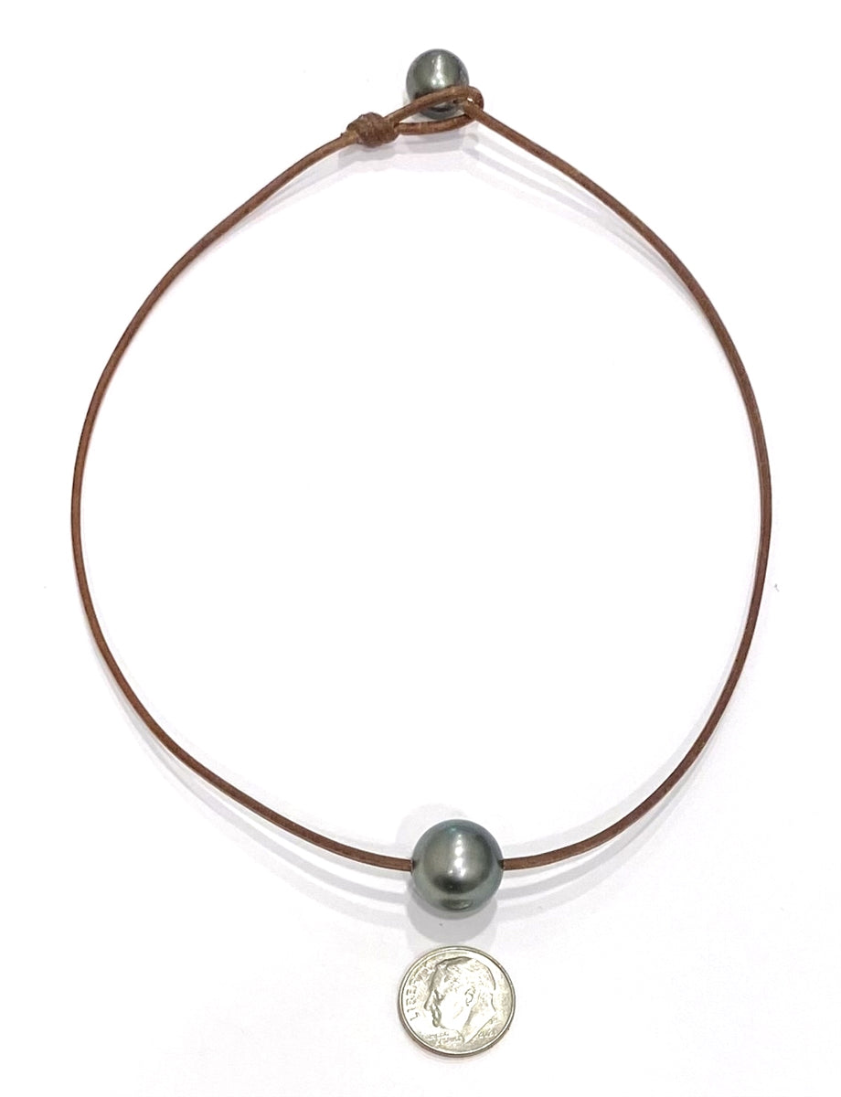 Wendy Mignot Bora Bora Single Tahitian Pearl and Leather Necklace 14-15mm