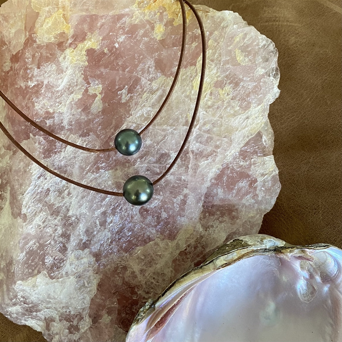 Wendy Mignot Bora Bora Single Tahitian Pearl and Leather Necklace 14-15mm
