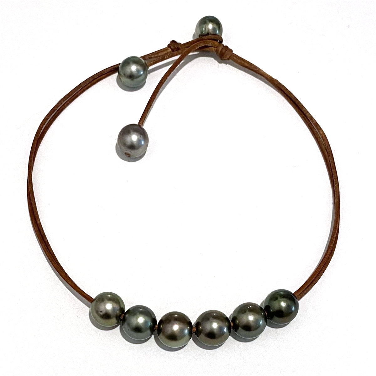 photo of Wendy Mignot Versatile Six Tahitian Pearl and Leather Necklace