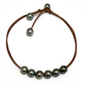 Fine Pearls and Leather Jewelry by Designer Wendy Mignot Violet Versatile Six Tahitian Necklace