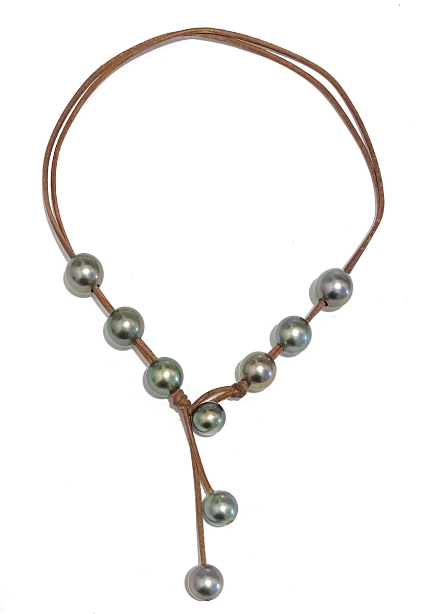 Wendy Mignot Versatile Six Tahitian Pearl and Leather Necklace