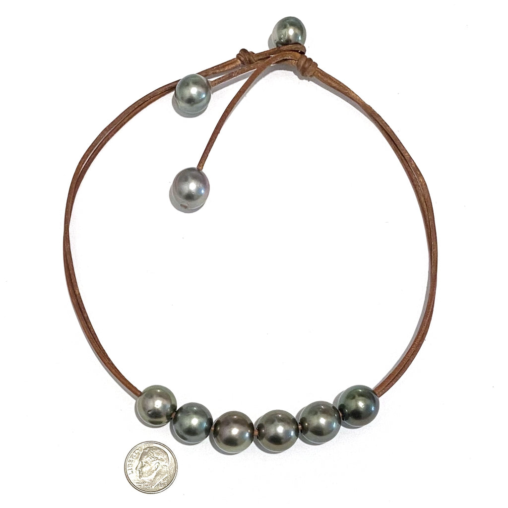 Wendy Mignot Versatile Six Tahitian Pearl and Leather Necklace