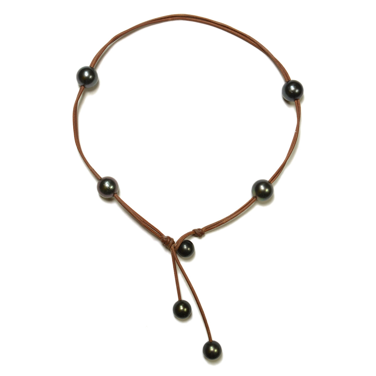 Wendy Mignot Violet Versatile Four Pearl and Leather Tahitian Pearl Necklace