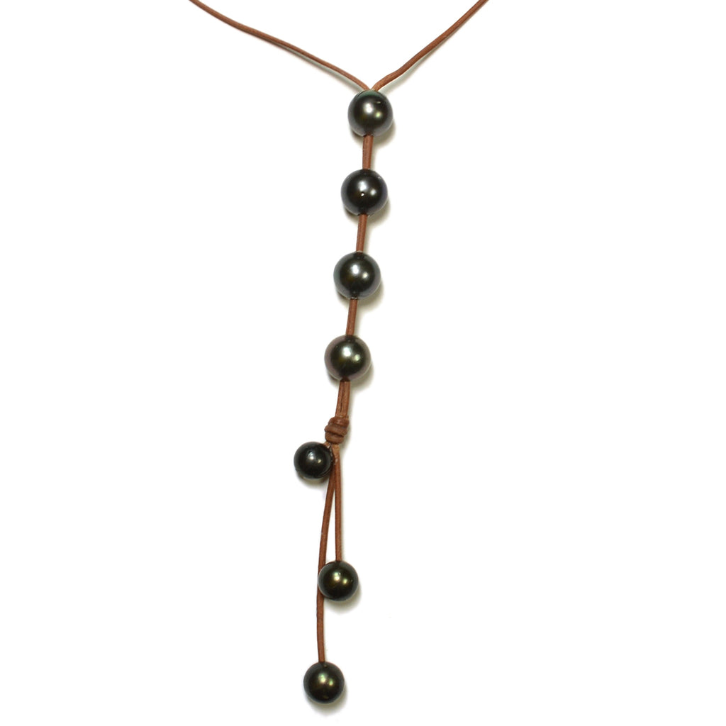 Wendy Mignot Violet Versatile Four Pearl and Leather Tahitian Pearl Necklace