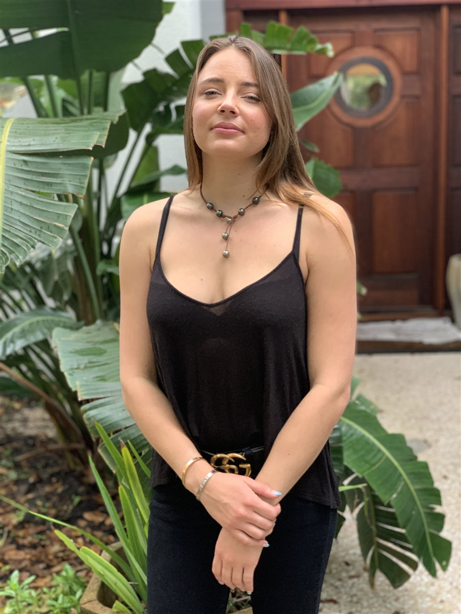 Wendy Mignot Violet Versatile Four Pearl and Leather Tahitian Pearl Necklace
