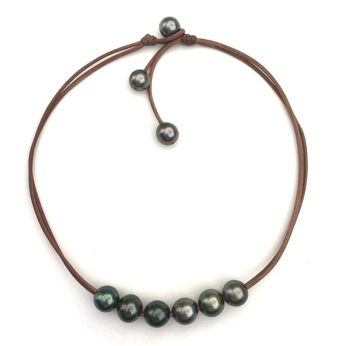 photo of Wendy Mignot Violet Versatile Six Tahitian Pearl and Leather Necklace