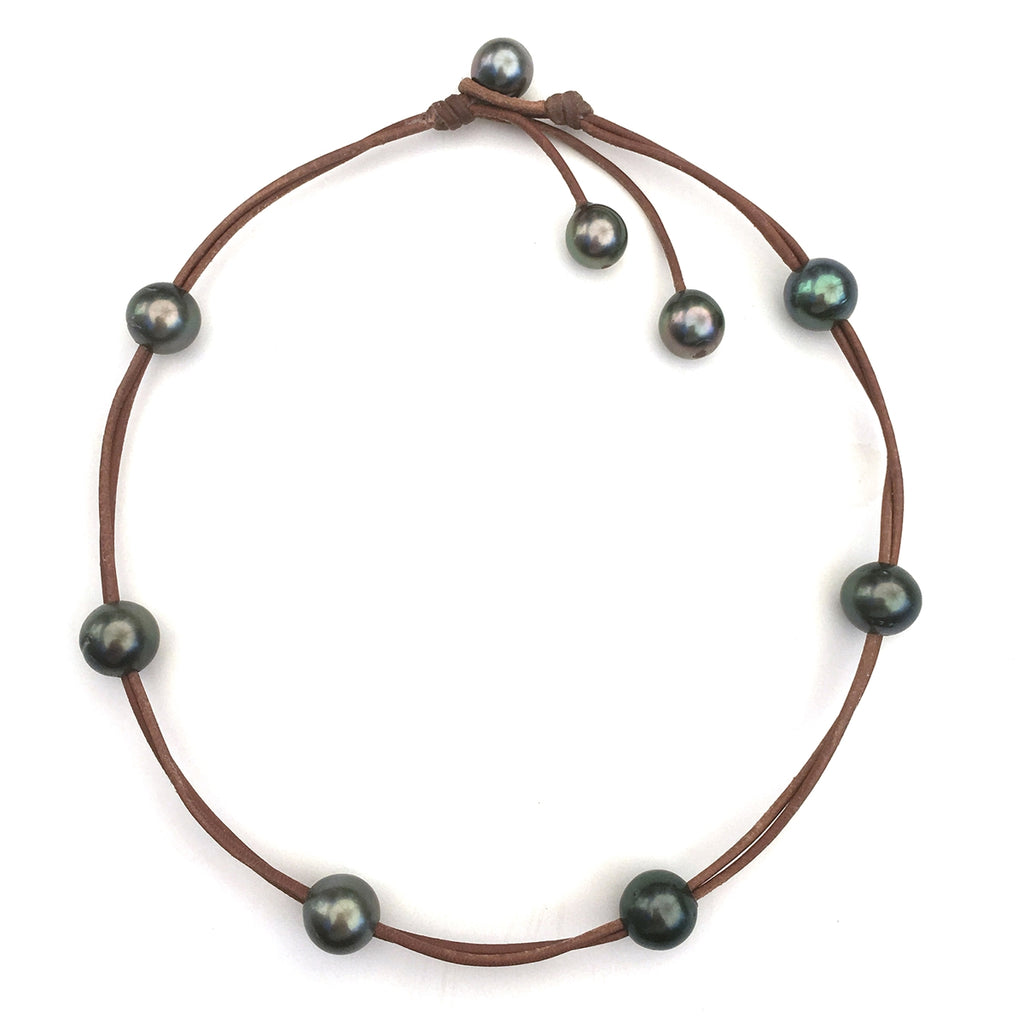 Wendy Mignot Violet Versatile Six Tahitian Pearl and Leather Necklace