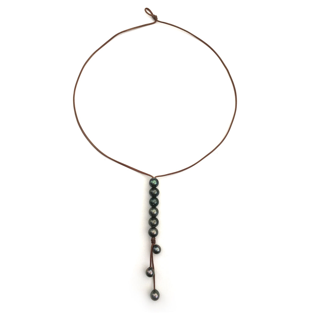 Wendy Mignot Violet Versatile Six Tahitian Pearl and Leather Necklace