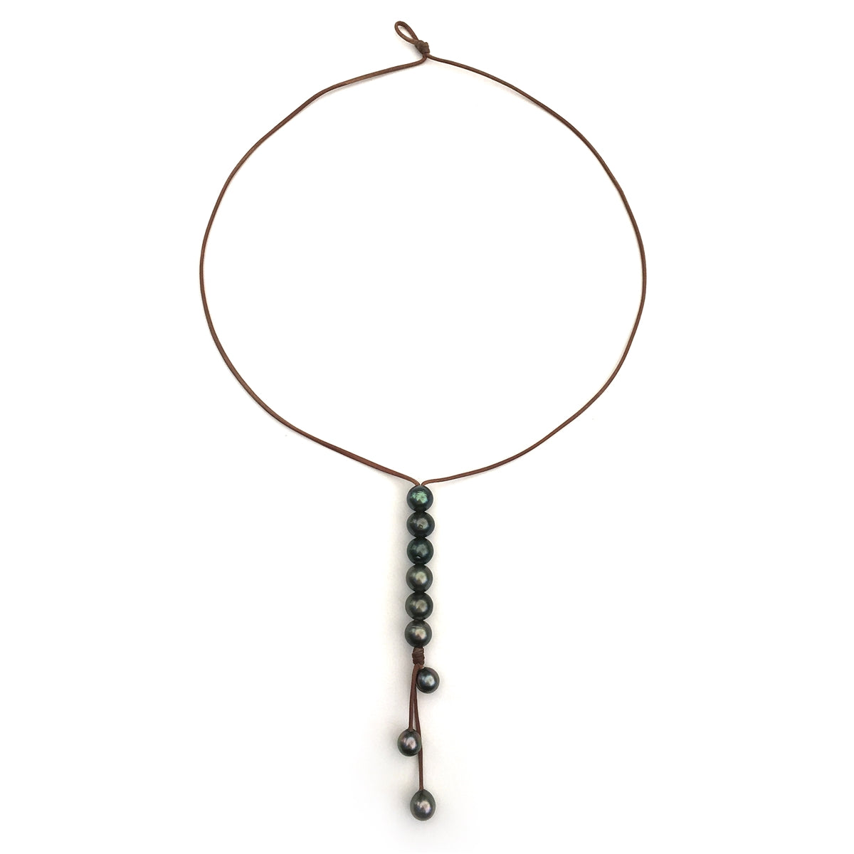 Wendy Mignot Violet Versatile Six Tahitian Pearl and Leather Necklace