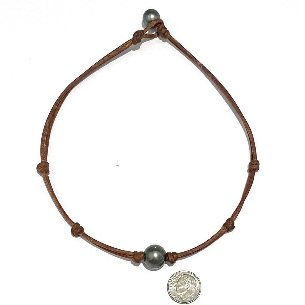 Wendy Mignot Zak Tahitian Pearl and Leather Necklace with Knots