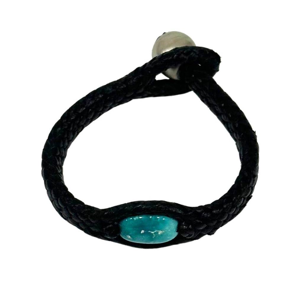 Wendy Mignot Laredo Turquoise and Tahitian Pearl and Leather Braided Bracelet